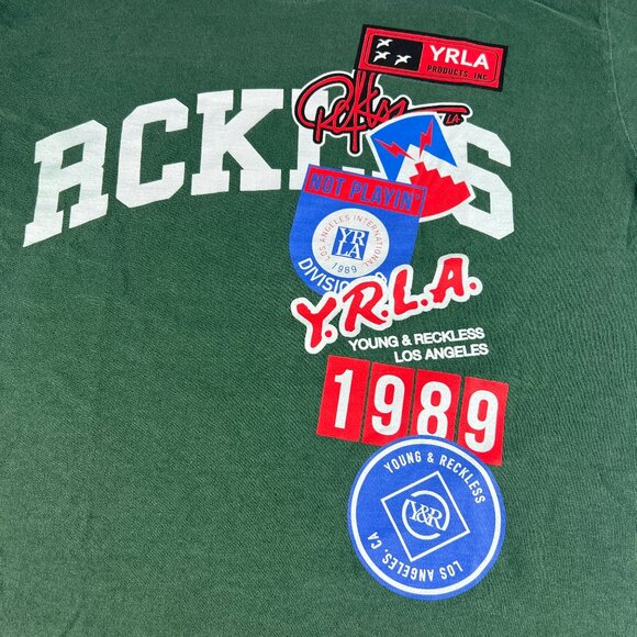 YRLA Young & Reckless Shirt Adult Medium Green Graphic Print Short Sleeve Tee - Picture 2 of 9